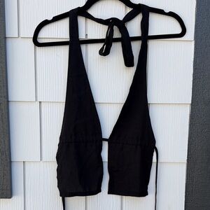 Black Halter Tie-Back Backless Halter Crop Top